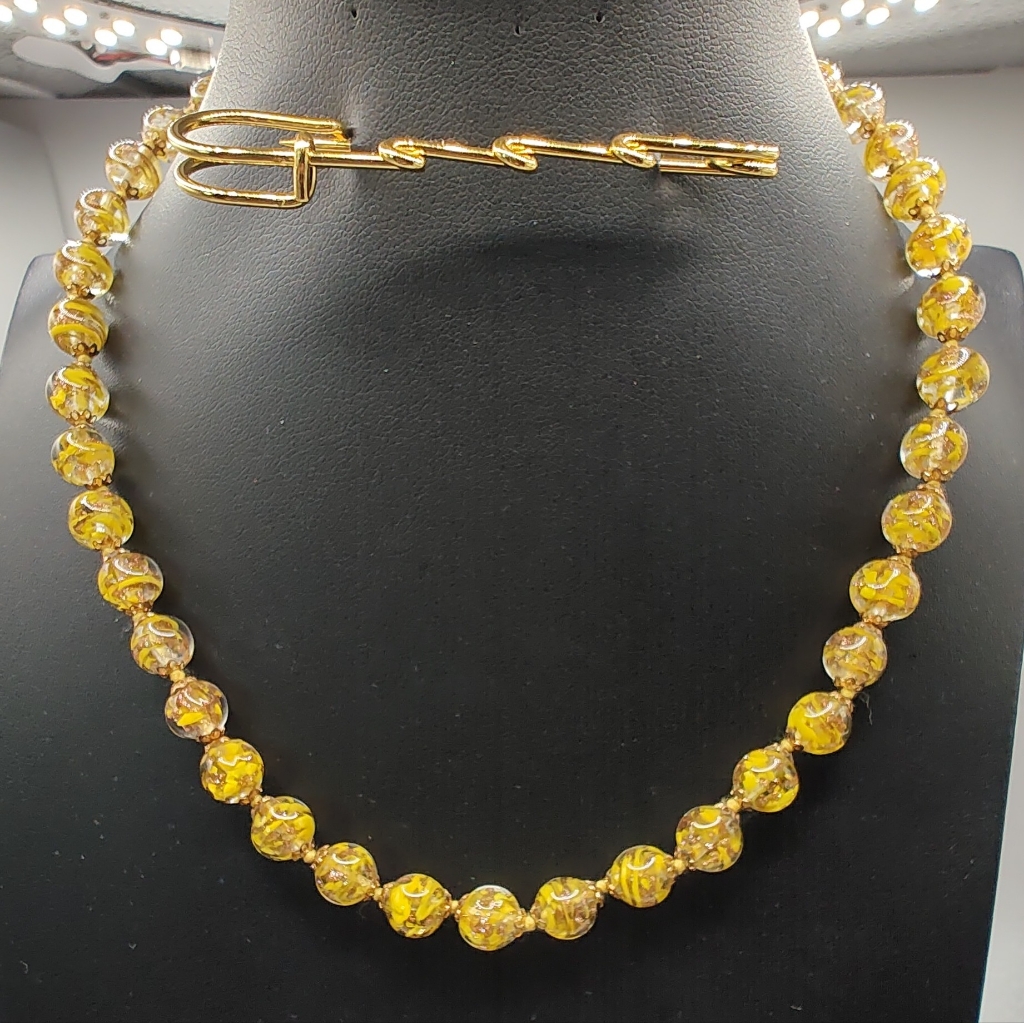 Glass Of Venice Murano Like Yellow Glass Sommerso Necklace 34$